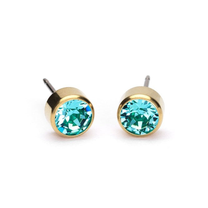 Oorbellen Blomdahl titanium knopje 6 mm. crystal turqoise (incl. achterkantjes) - Staartjes en Strikjes