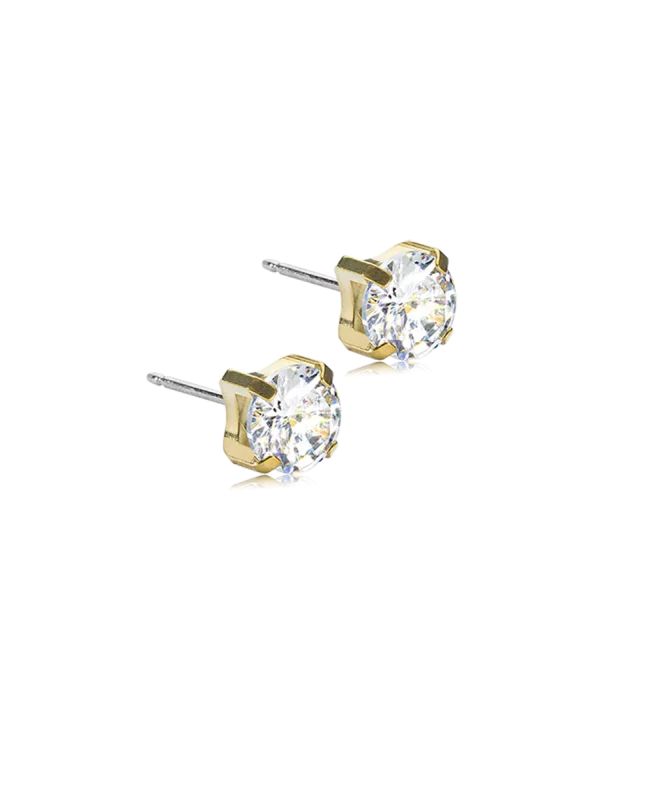 Oorbellen Blomdahl titanium knopje 7 mm. zirconiasteentje goudkleurig (incl. achterkantjes) - Staartjes en Strikjes