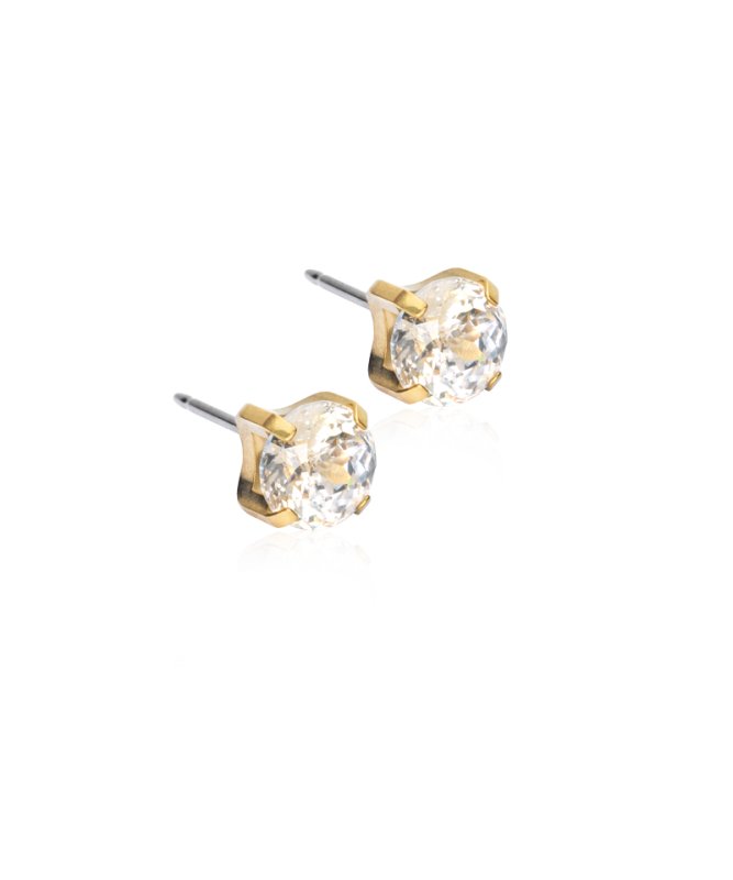 Oorbellen Blomdahl titanium knopje 7 mm. zirconiasteentje goudkleurig warm shiner (incl. achterkantjes) - Staartjes en Strikjes
