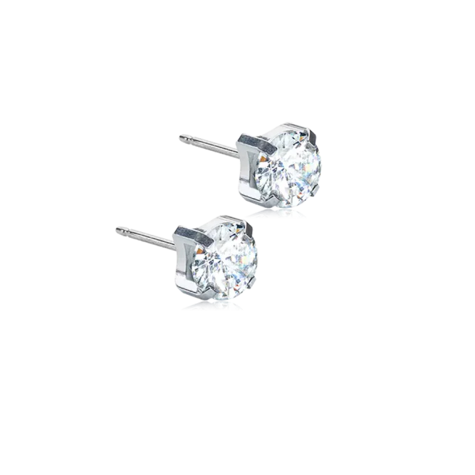 Oorbellen Blomdahl titanium knopje 7 mm. zirconiasteentje (incl. achterkantjes) - Staartjes en Strikjes