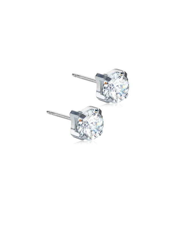 Oorbellen Blomdahl titanium knopje 7 mm. zirconiasteentje (incl. achterkantjes) - Staartjes en Strikjes