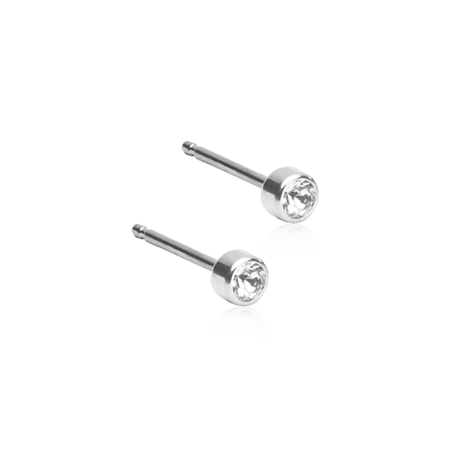Oorbellen Blomdahl titanium knopje crystal 3 mm. (incl. achterkantjes)