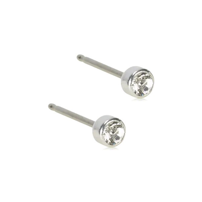 Oorbellen Blomdahl titanium knopje crystal 3 mm. (incl. achterkantjes) - Staartjes en Strikjes