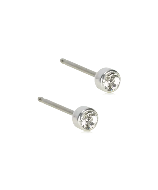 Oorbellen Blomdahl titanium knopje crystal 3 mm. (incl. achterkantjes) - Staartjes en Strikjes