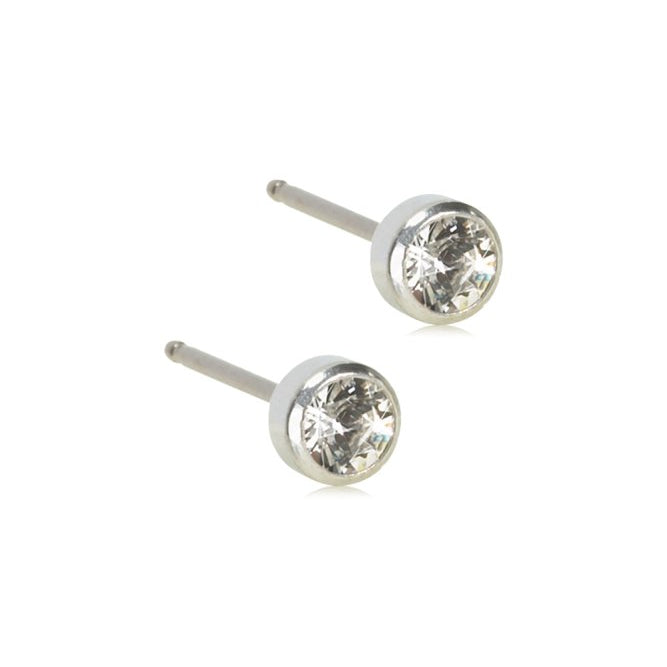 Oorbellen Blomdahl titanium knopje crystal 4 mm. (incl. achterkantjes) - Staartjes en Strikjes
