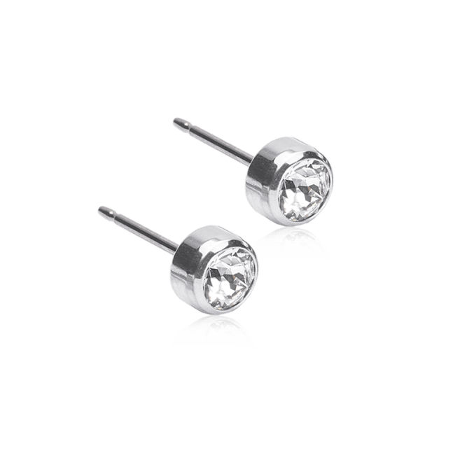 Oorbellen Blomdahl titanium knopje crystal 5 mm. (incl. achterkantjes) - Staartjes en Strikjes