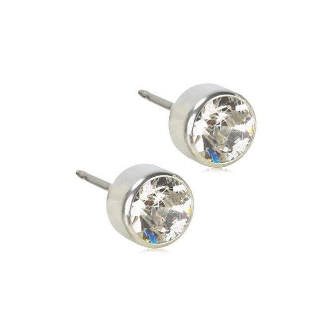 Oorbellen Blomdahl titanium knopje crystal 6 mm. (incl. achterkantjes) - Staartjes en Strikjes
