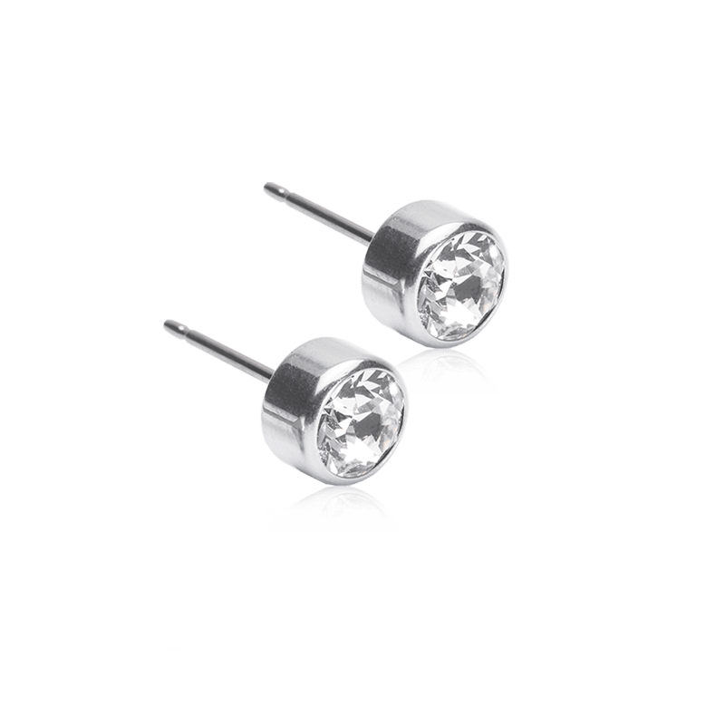 Oorbellen Blomdahl titanium knopje crystal 6 mm. (incl. achterkantjes)