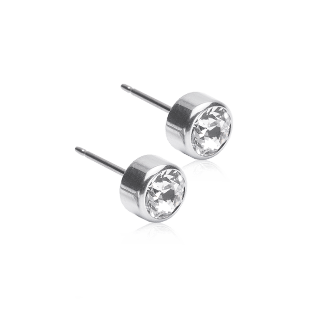 Oorbellen Blomdahl titanium knopje crystal 6 mm. (incl. achterkantjes) - Staartjes en Strikjes