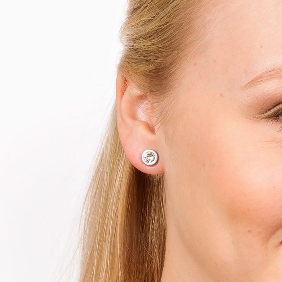 Oorbellen Blomdahl titanium knopje crystal 8 mm. (incl. achterkantjes)