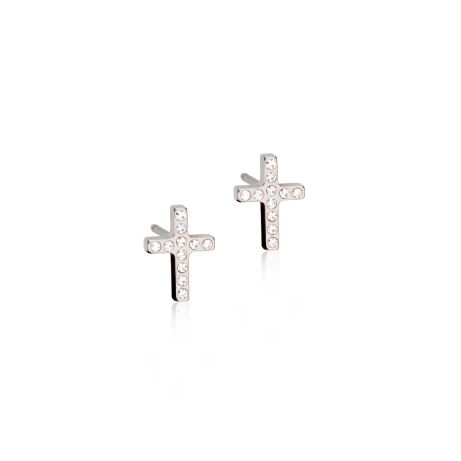 Oorbellen Blomdahl titanium kruisje – 8 mm met kristalletjes