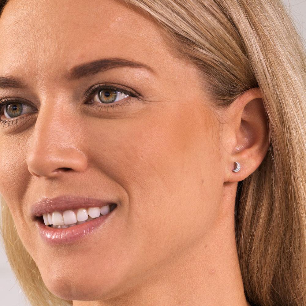 Oorbellen Blomdahl titanium maan met crystal 6 mm. - Staartjes en Strikjes