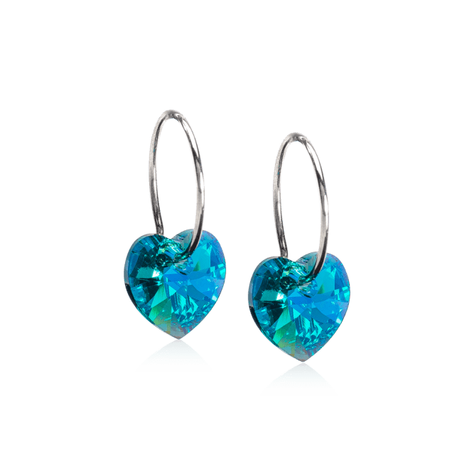 Oorbellen Blomdahl titanium oorringen – 14 mm met turquoise kristalhartje - Staartjes en Strikjes
