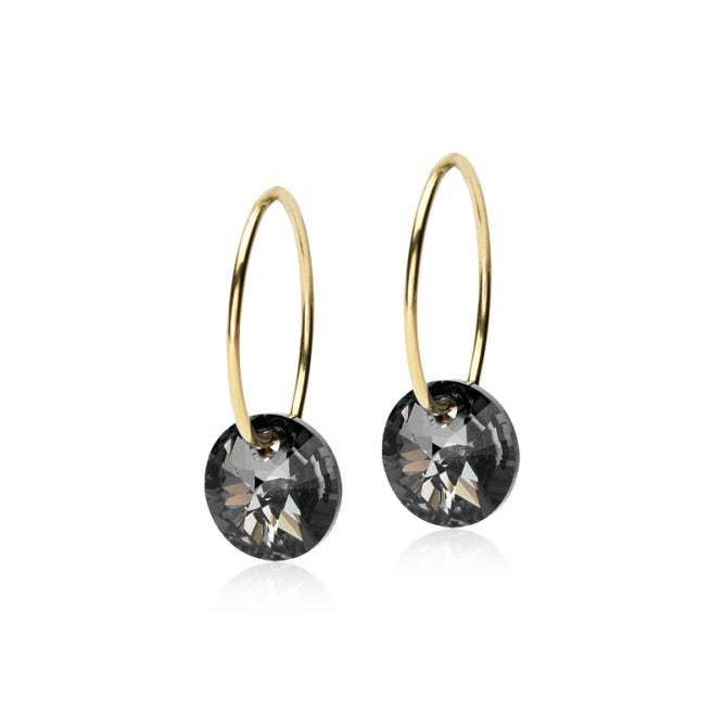 Oorbellen Blomdahl titanium oorringen goudkleurig 14 mm. kristal black diamond - Staartjes en Strikjes