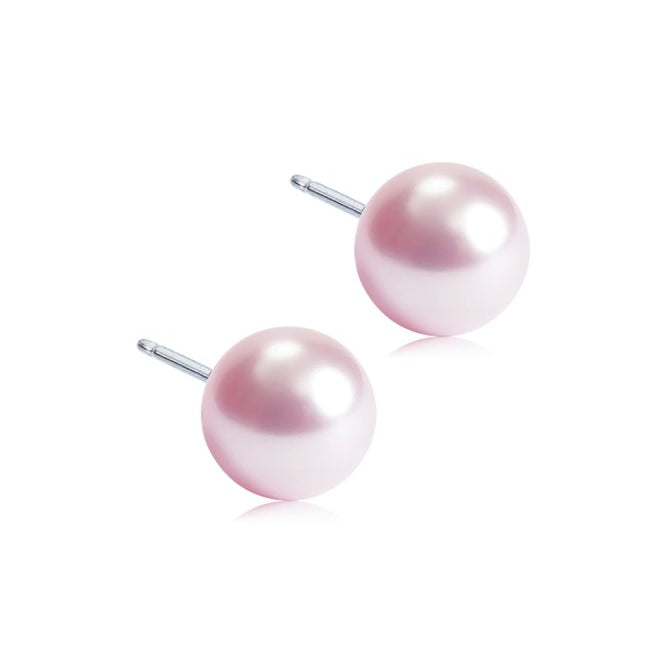 Oorbellen Blomdahl titanium parel zacht roze 8 mm. (incl. achterkantjes) - Staartjes en Strikjes