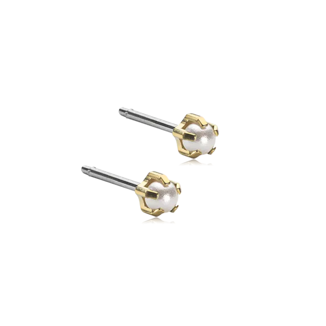 Oorbellen Blomdahl titanium parelknopje 4 mm. goudkleurig (incl. achterkantjes) - Staartjes en Strikjes