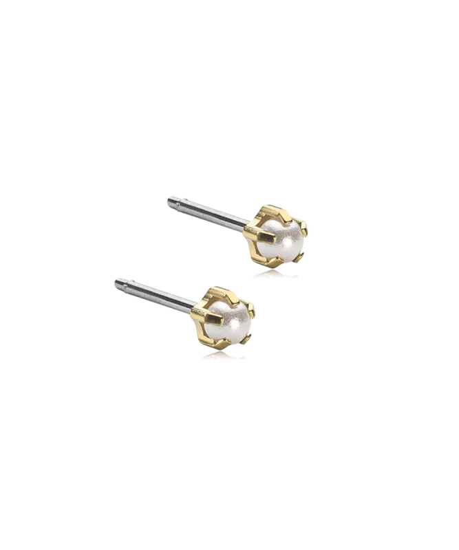 Oorbellen Blomdahl titanium parelknopje 4 mm. goudkleurig (incl. achterkantjes) - Staartjes en Strikjes
