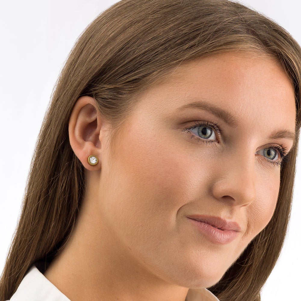 Oorbellen Blomdahl titanium rondje goudkleurig met crystal 8 mm. (incl. vlindersluiting) - Staartjes en Strikjes