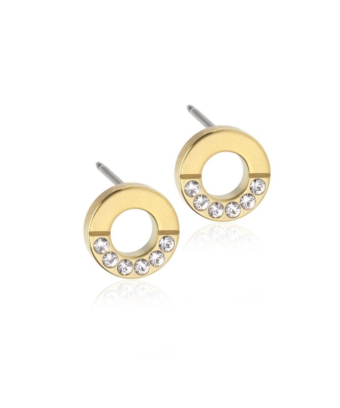 Oorbellen Blomdahl titanum rondje goudkleurig met kristalletjes (incl. achterkantjes) - Staartjes en Strikjes