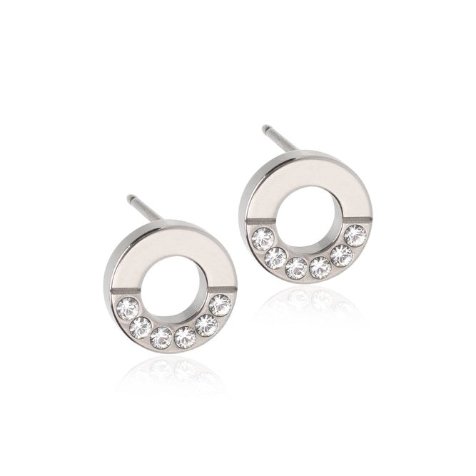 Oorbellen Blomdahl titanum rondje met kristalletjes (incl. achterkantjes) - Staartjes en Strikjes