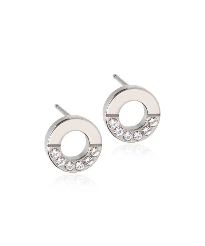 Oorbellen Blomdahl titanum rondje met kristalletjes (incl. achterkantjes) - Staartjes en Strikjes