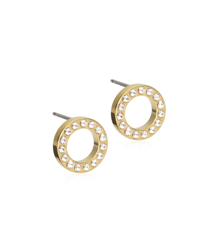 Oorbellen Blomdahl titanum rondje open goudkleurig met crystalletjes (incl. achterkantjes) - Staartjes en Strikjes