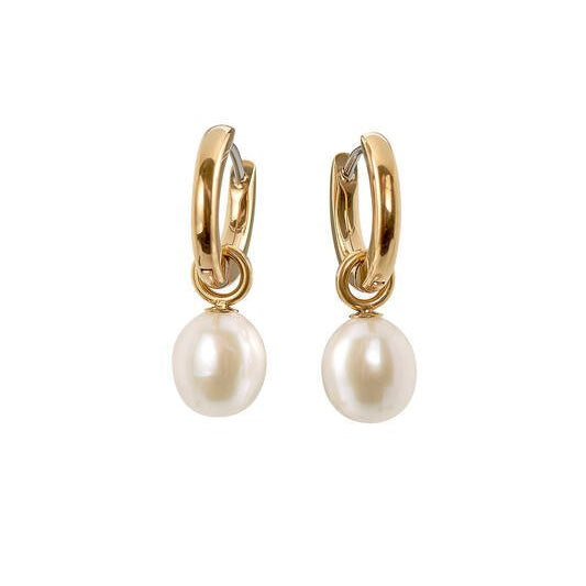 Titanium oorbellen Boccia goudkleurige oorringen met zoetwater pareltje 12 mm.