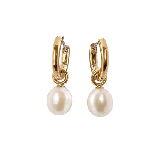 Titanium oorbellen Boccia goudkleurige oorringen met zoetwater pareltje 12 mm.
