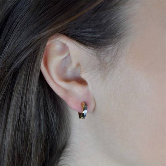 Titanium oorbellen Boccia oorringen 13 mm. mat zilver/goudkleurig - Staartjes en Strikjes