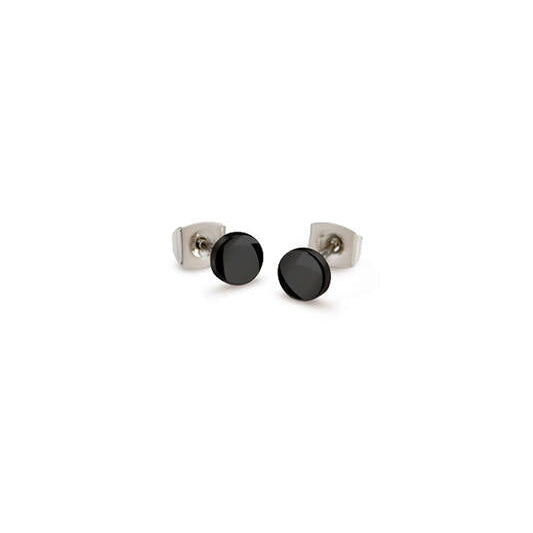 Titanium oorbellen Boccia rond zwart - 5 mm.