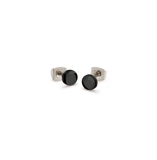 Titanium oorbellen Boccia rond zwart - 5 mm.