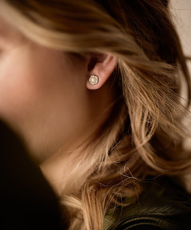 Blomdahl titanium goudkleurige knopjes fancy parel met crystal – 8 mm