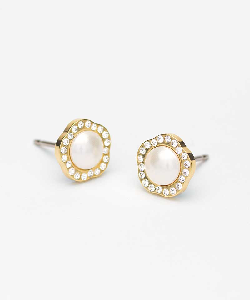 Blomdahl titanium goudkleurige knopjes fancy parel met crystal – 8 mm