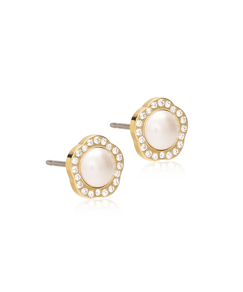 Blomdahl titanium goudkleurige knopjes fancy parel met crystal – 8 mm