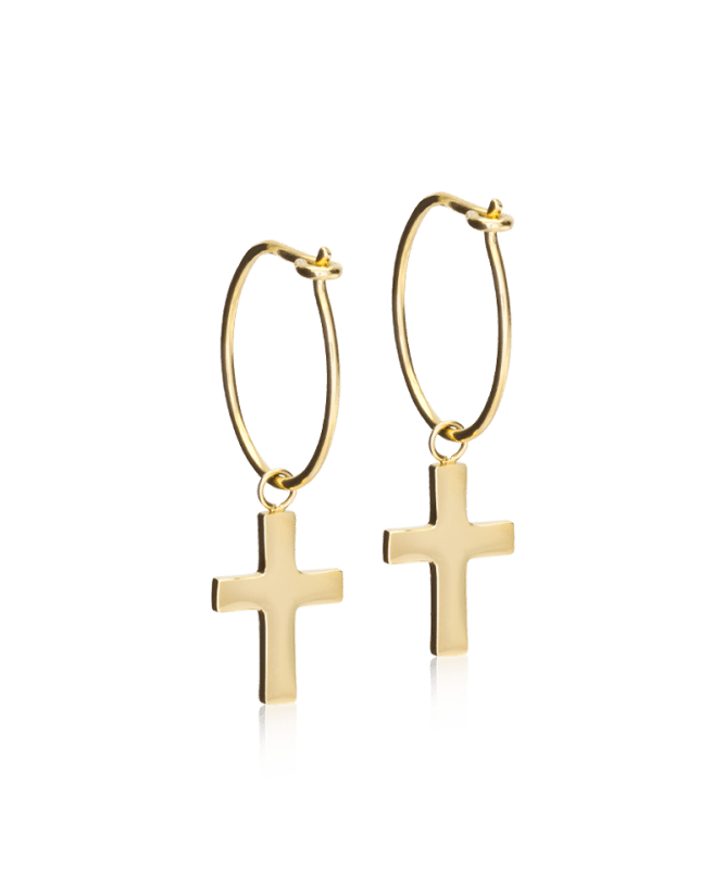 Blomdahl titanium goudkleurige oorringen met kruisje – 14 mm