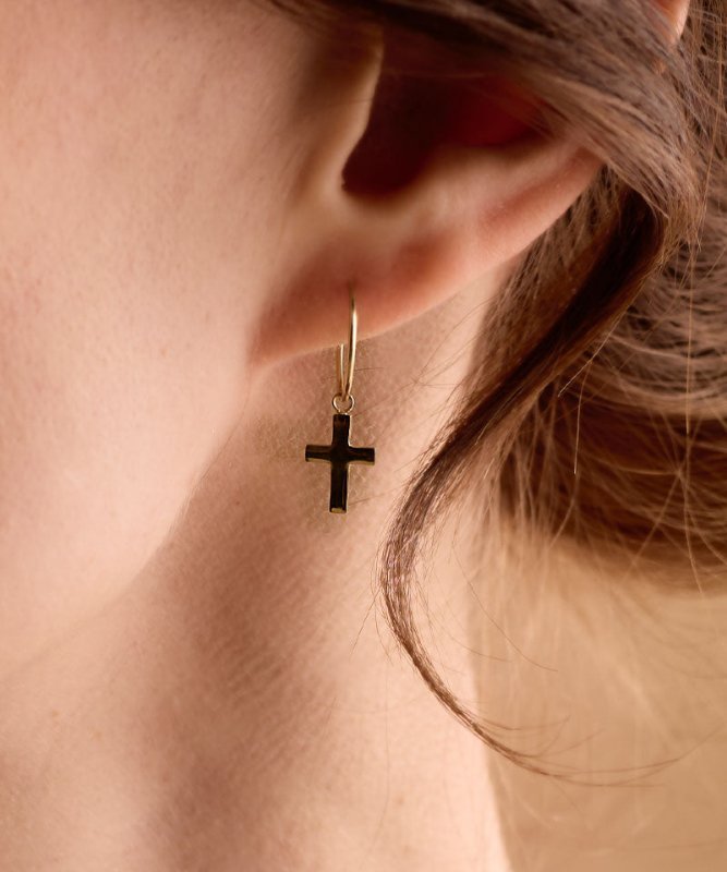 Blomdahl titanium goudkleurige oorringen met kruisje – 14 mm