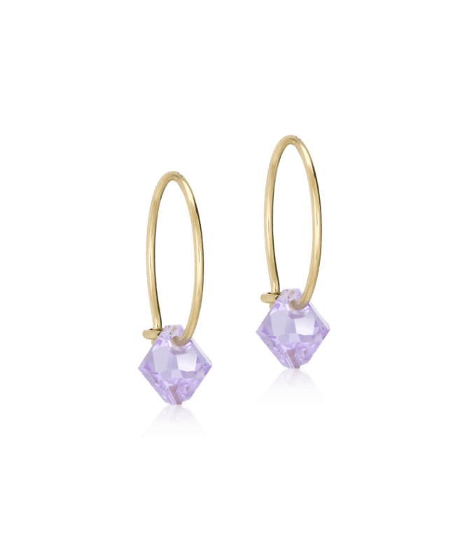 Blomdahl titanium goudkleurige oorringen met lichtpaars kristal – 14 mm