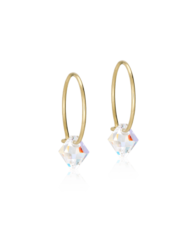 Blomdahl titanium goudkleurige oorringen met rainbow kristal – 14 mm