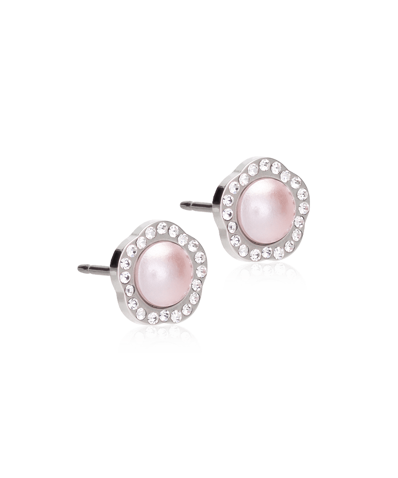 Blomdahl titanium knopjes fancy lichtroze parel met crystal – 8 mm