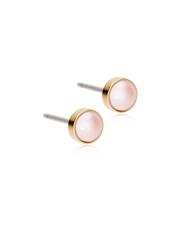 Blomdahl titanium knopjes goudkleurig met roze parel – 5 mm