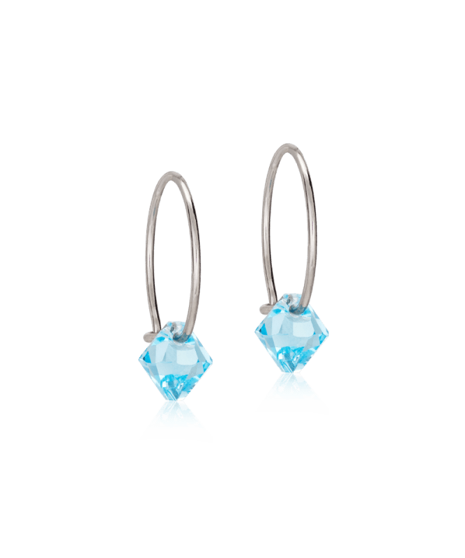 Blomdahl titanium oorringen met aquamarine crystal – 14 mm - Staartjes en Strikjes