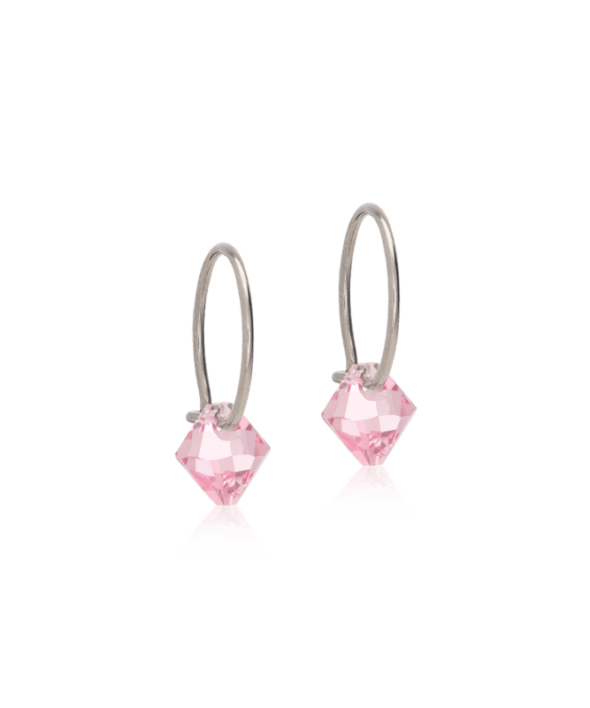 Blomdahl titanium oorringen met lichtroze crystal – 12 mm - Staartjes en Strikjes