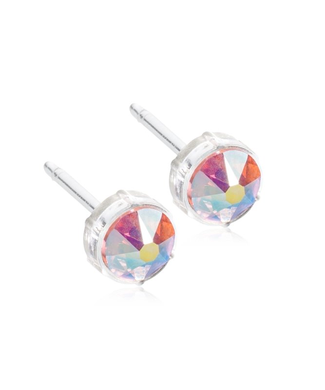 Oorbellen Blomdahl huidvriendelijk knopje rainbow rose 6 mm. (incl. achterkantjes) - Staartjes en Strikjes