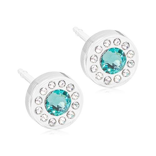 Oorbellen Blomdahl huidvriendelijk rond crystal turqoise - Staartjes en Strikjes