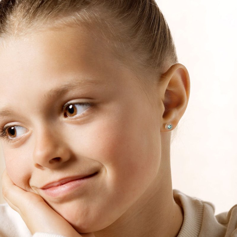 Oorbellen Blomdahl huidvriendelijk rond crystal turqoise (incl. achterkantjes) - Staartjes en Strikjes