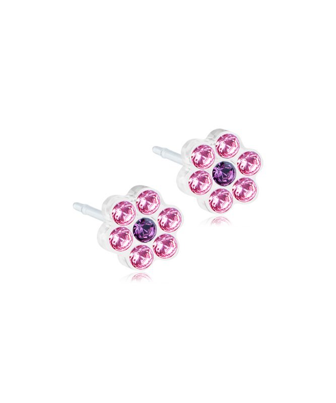 Oorbellen Blomdahl medical plastic bloemetje lichtroze/paars (incl. achterkantjes)