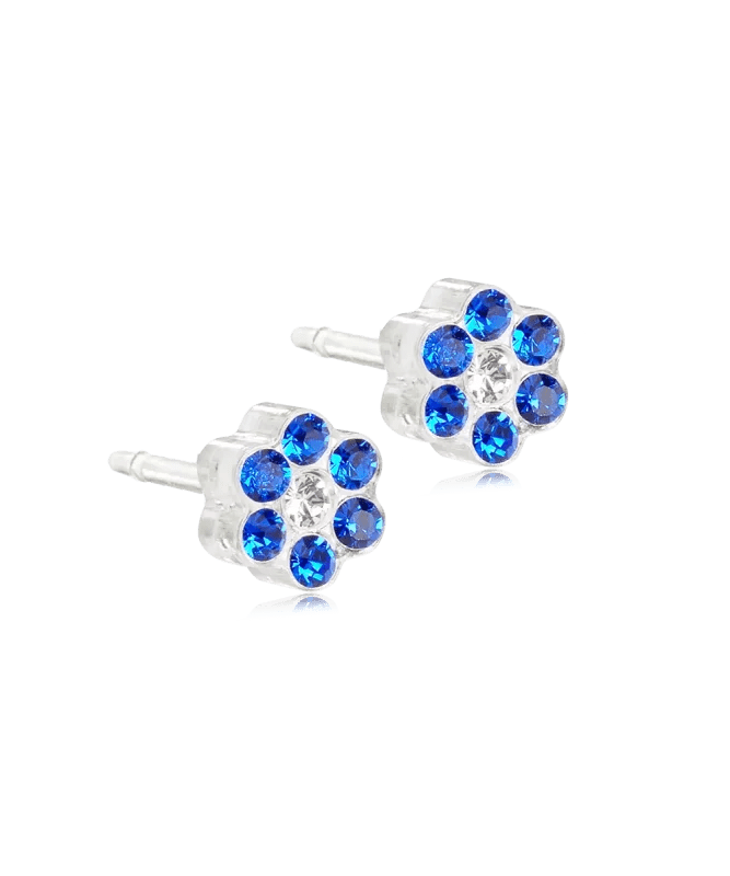 Oorbellen Blomdahl medical plastic bloemetje saffier blauw (incl. achterkantjes)