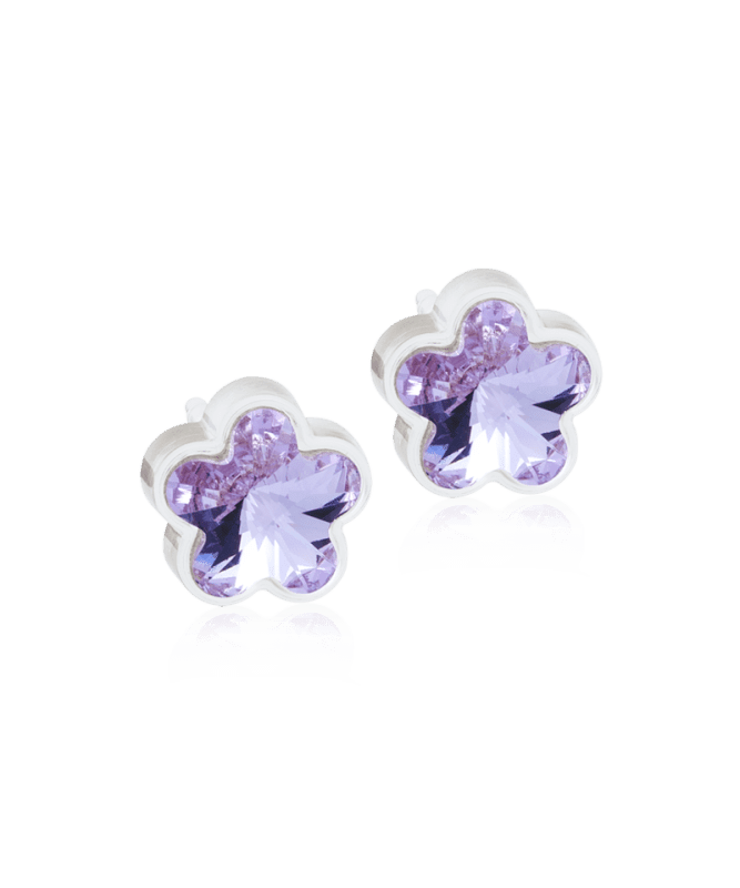 Oorbellen Blomdahl medical plastic bloemetjes paars (incl. achterkantjes)