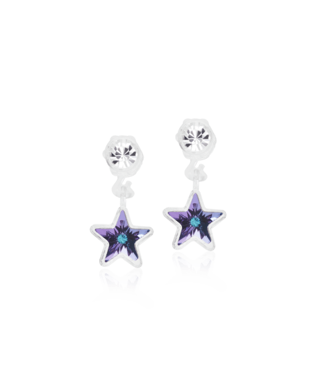 Oorbellen Blomdahl medical plastic hangende sterretjes - Lilac shimmer