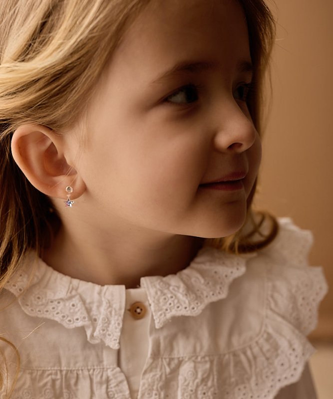 Oorbellen Blomdahl medical plastic hangende sterretjes - Lilac shimmer